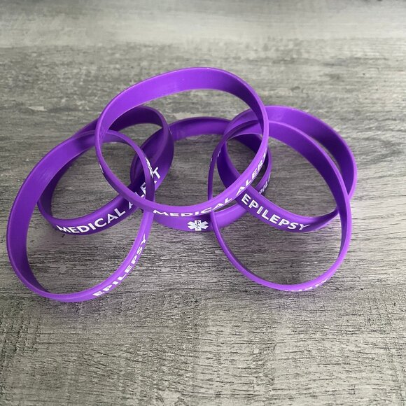 NEW! LOT OF 6 Epilepsy Medical ID Silicone Bracelets Adult Sized - Picture 1 of 2